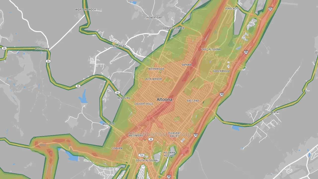 16601, PA Map of Noise Levels in 16601