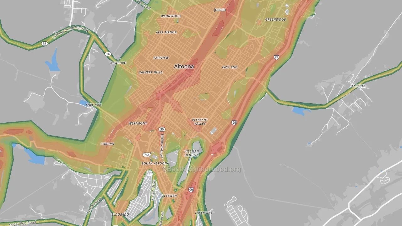 16602, PA Map of Noise Levels in 16602