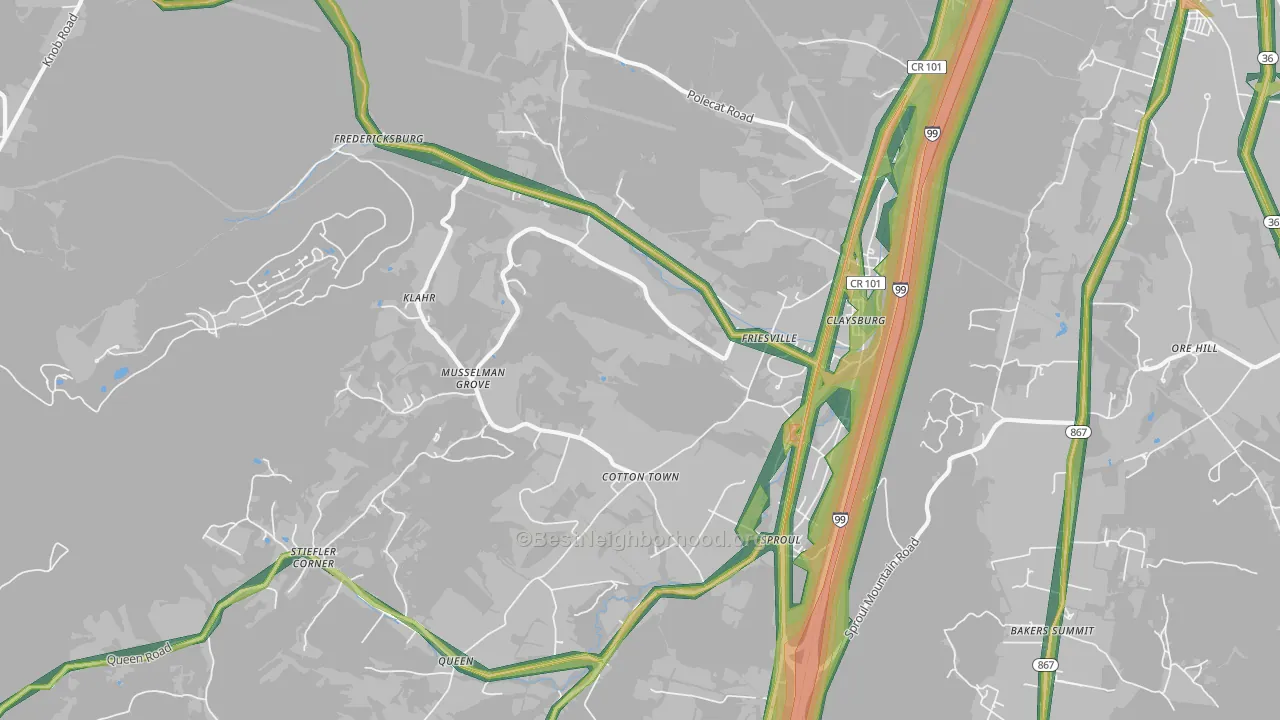 16625, PA Map of Noise Levels in 16625