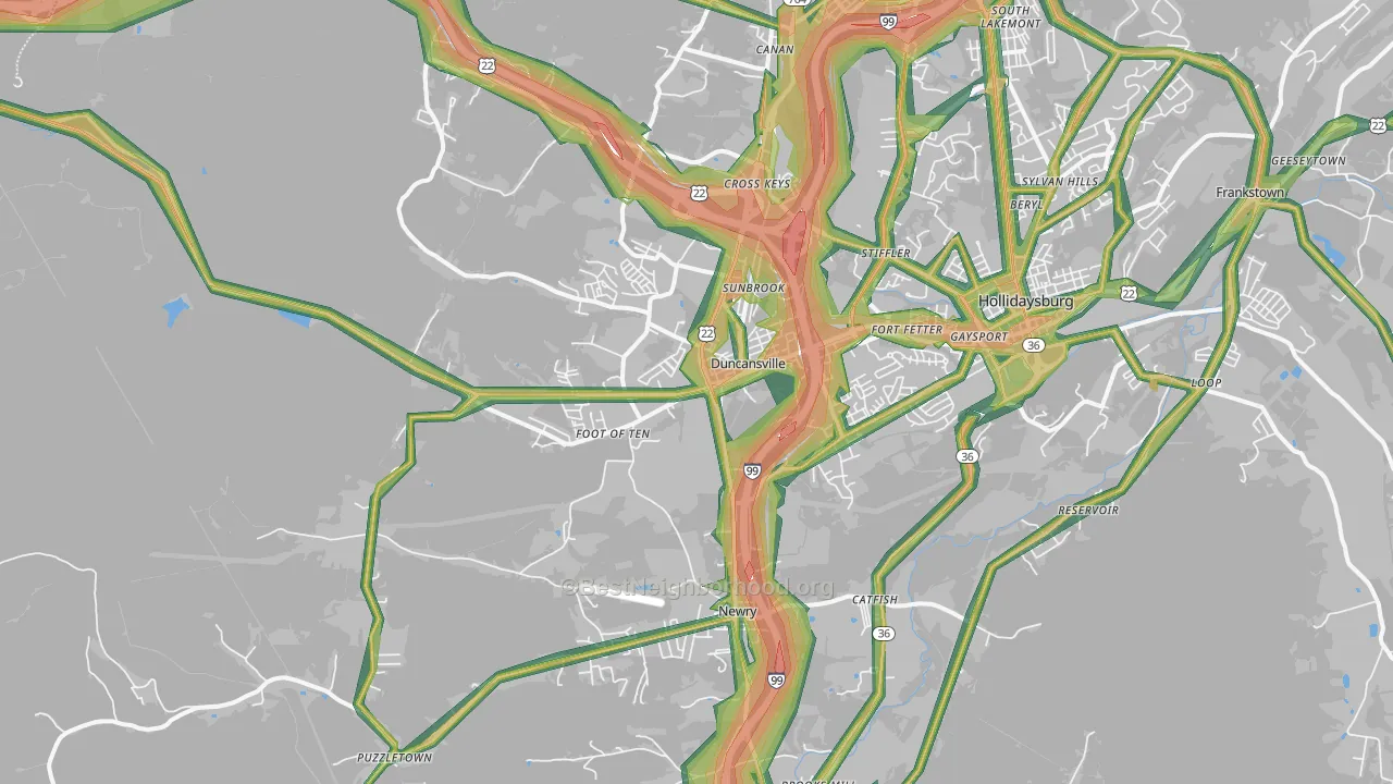 16635, PA Map of Noise Levels in 16635