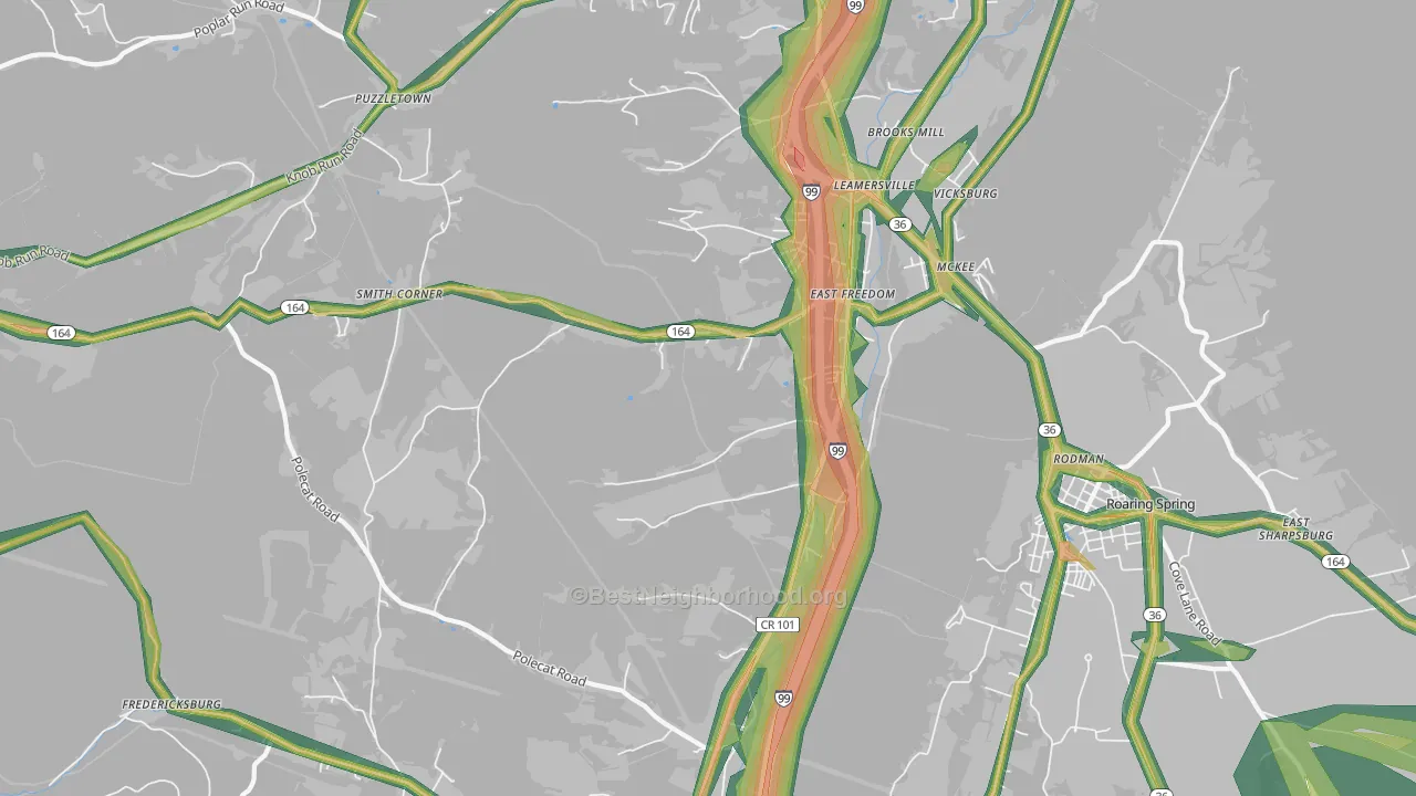 16637, PA Map of Noise Levels in 16637