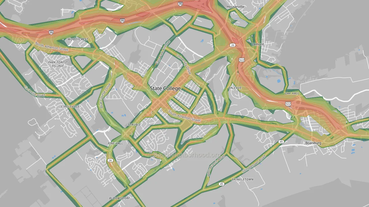 16801, PA Map of Noise Levels in 16801