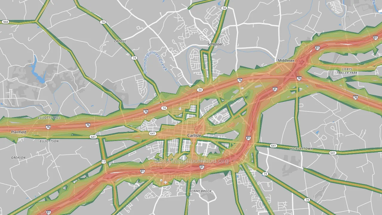 17013, PA Map of Noise Levels in 17013