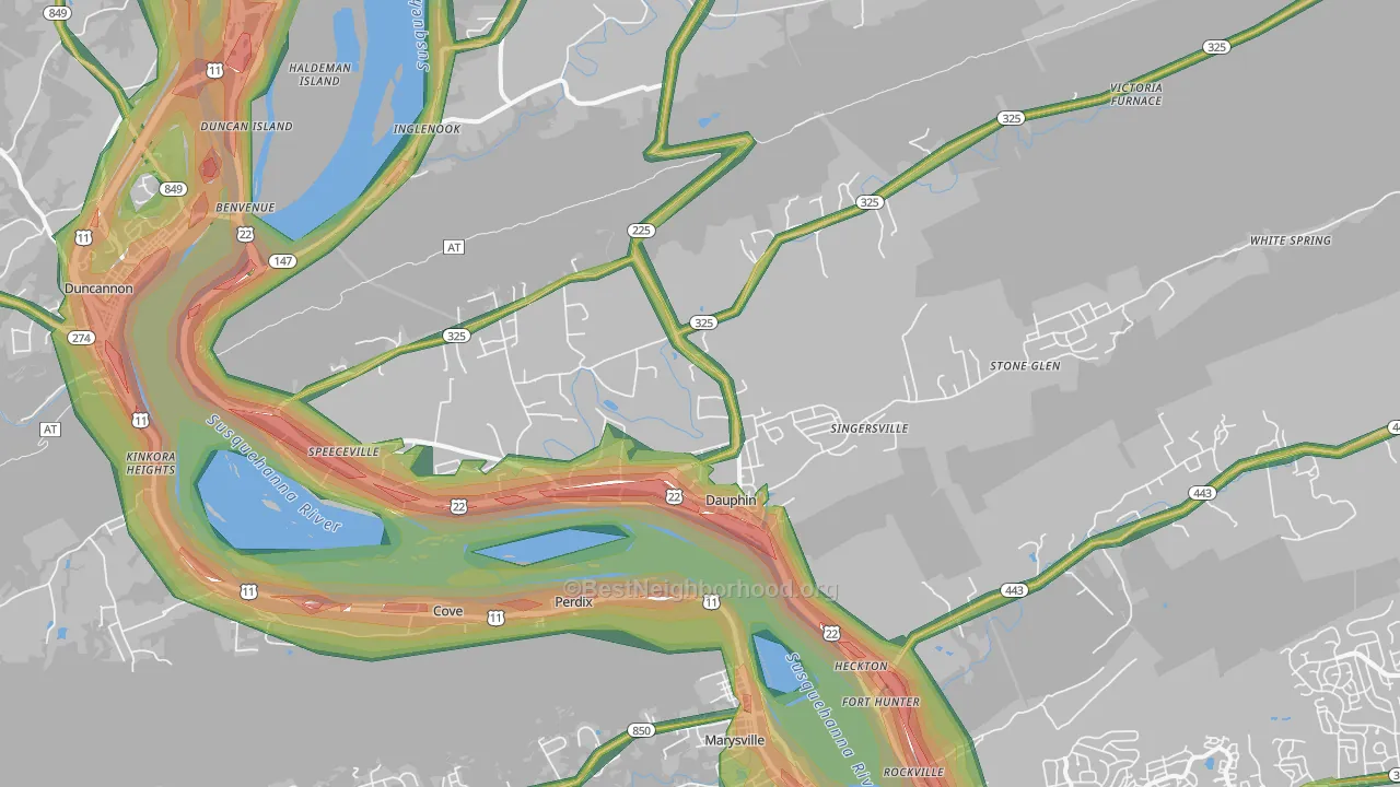17018, PA Map of Noise Levels in 17018