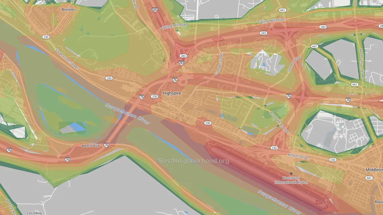 17034, PA Map of Noise Levels in 17034