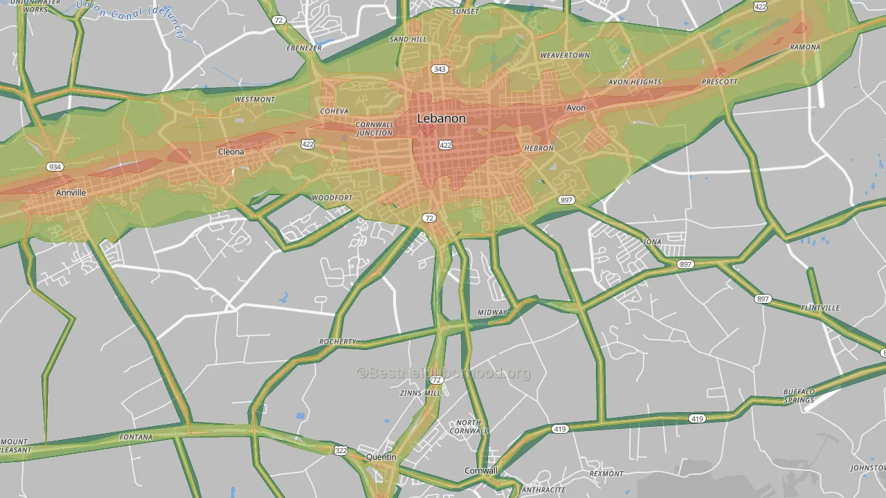 17042, PA Map of Noise Levels in 17042