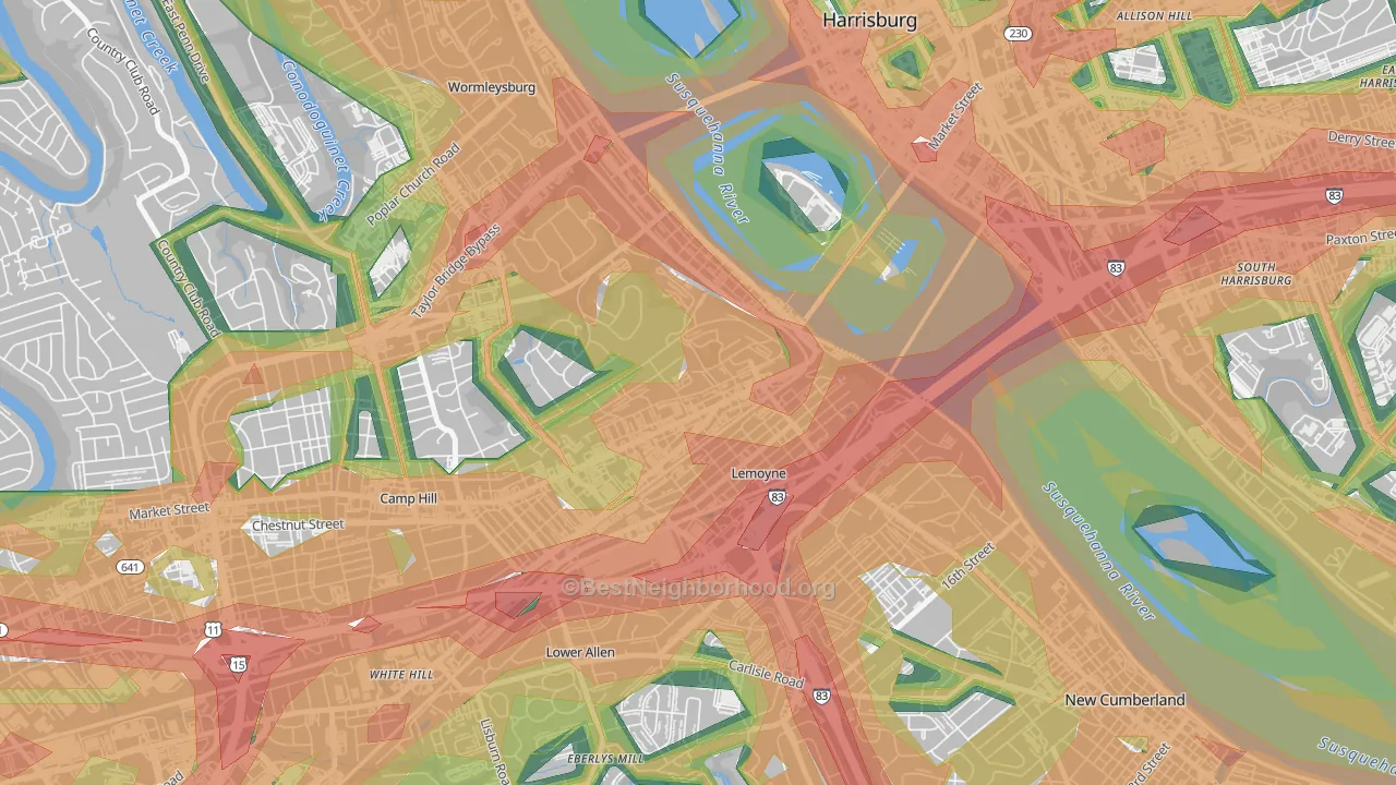 17043, PA Map of Noise Levels in 17043