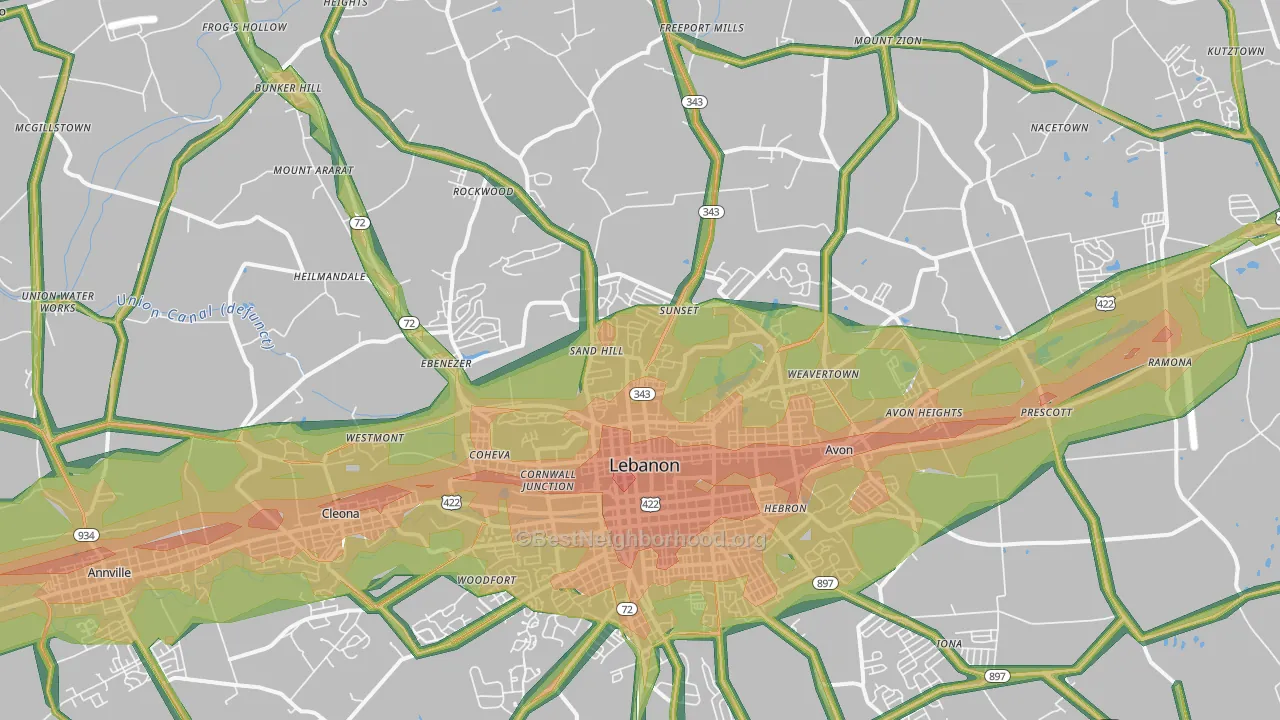 17046, PA Map of Noise Levels in 17046