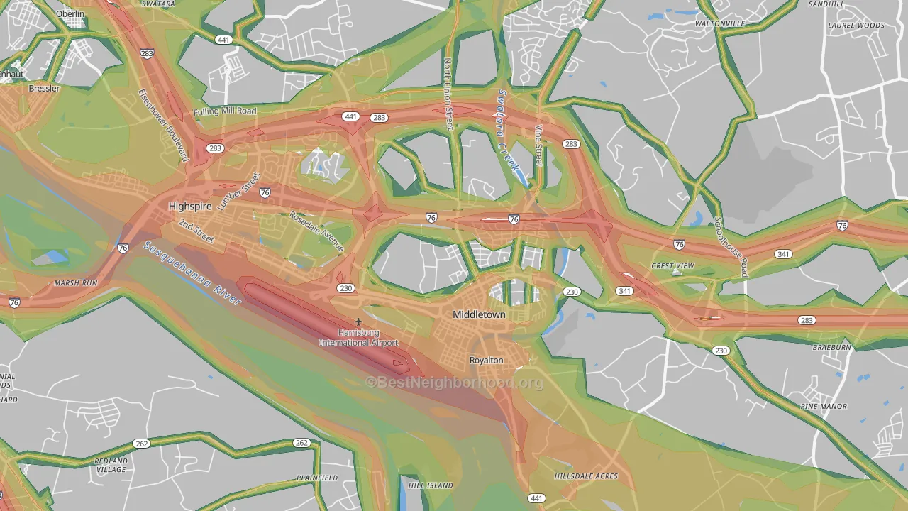 17057, PA Map of Noise Levels in 17057