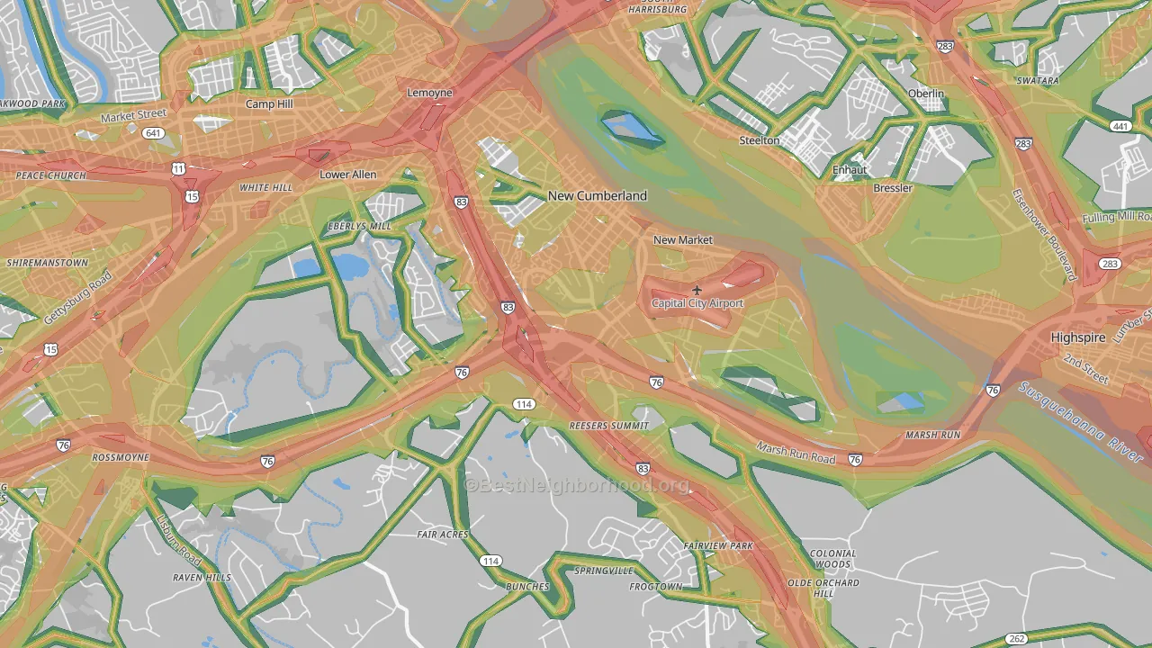 17070, PA Map of Noise Levels in 17070