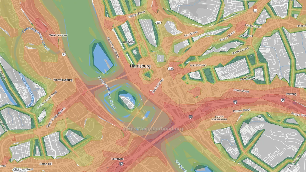 17101, PA Map of Noise Levels in 17101
