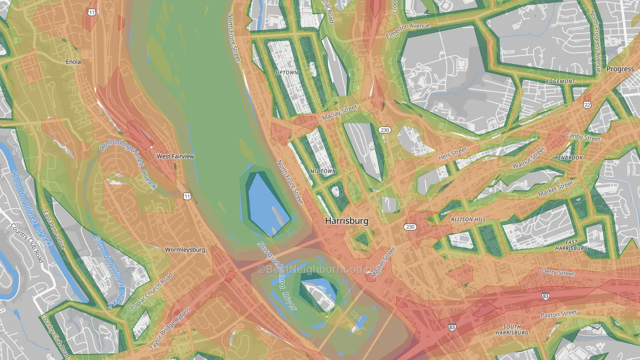 17102, PA Map of Noise Levels in 17102