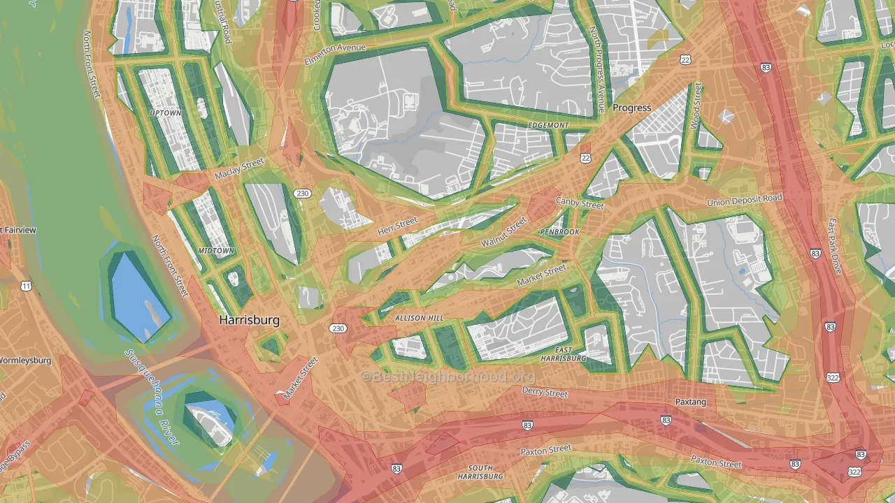 17103, PA Map of Noise Levels in 17103