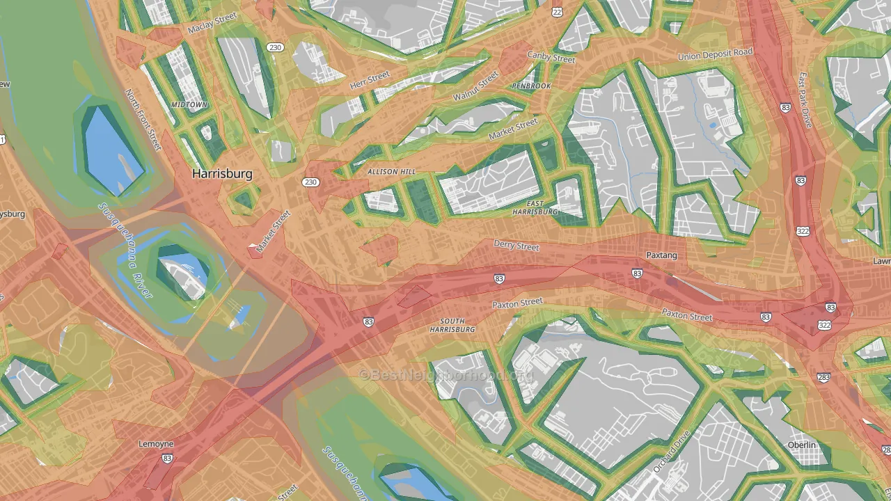 17104, PA Map of Noise Levels in 17104