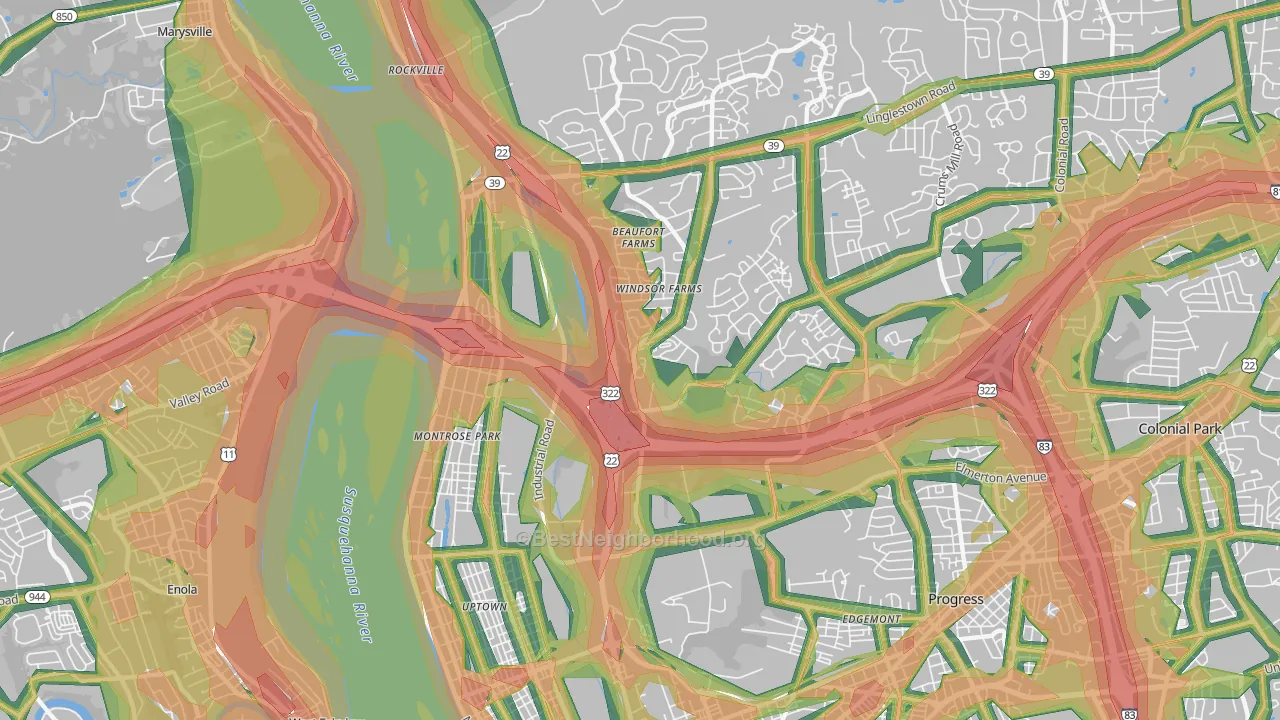 17110, PA Map of Noise Levels in 17110