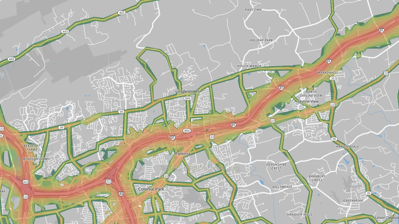 17112, PA Map of Noise Levels in 17112