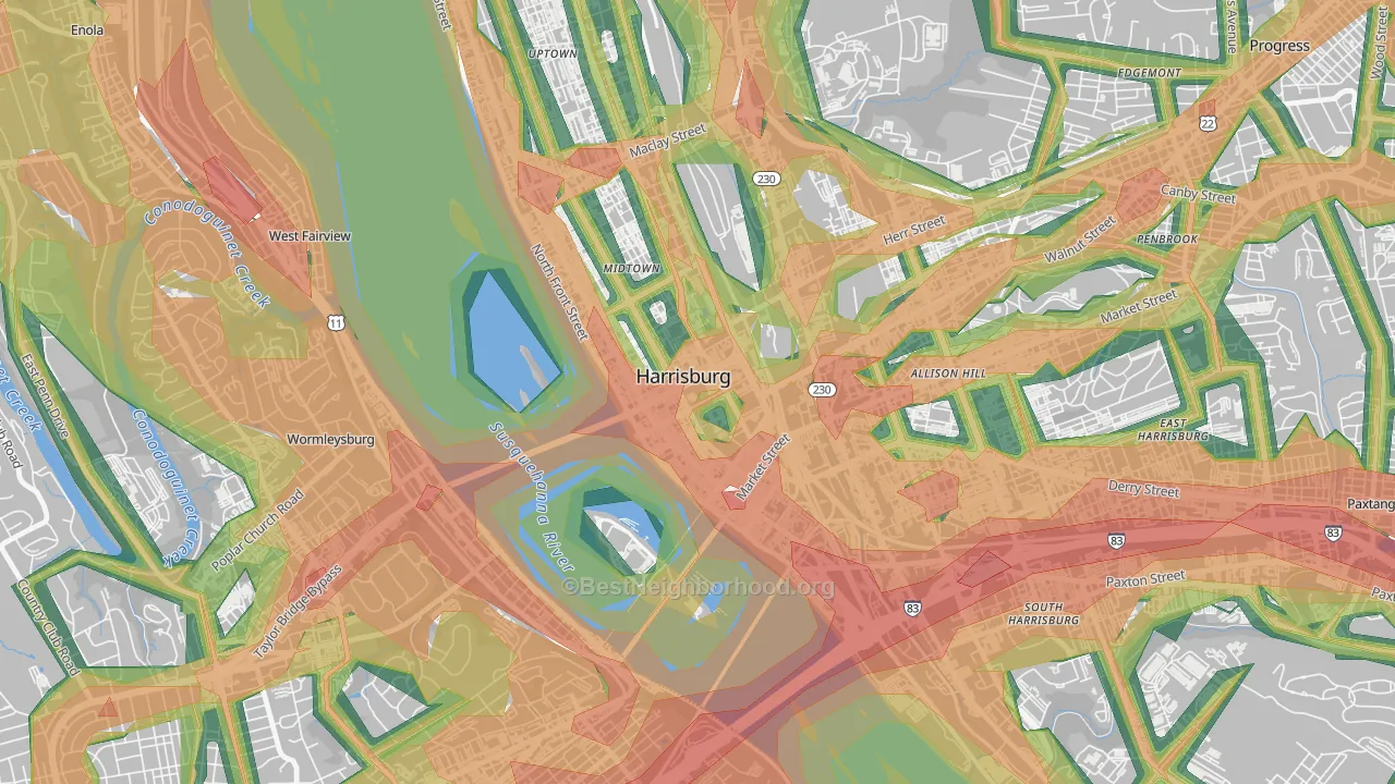 17120, PA Map of Noise Levels in 17120