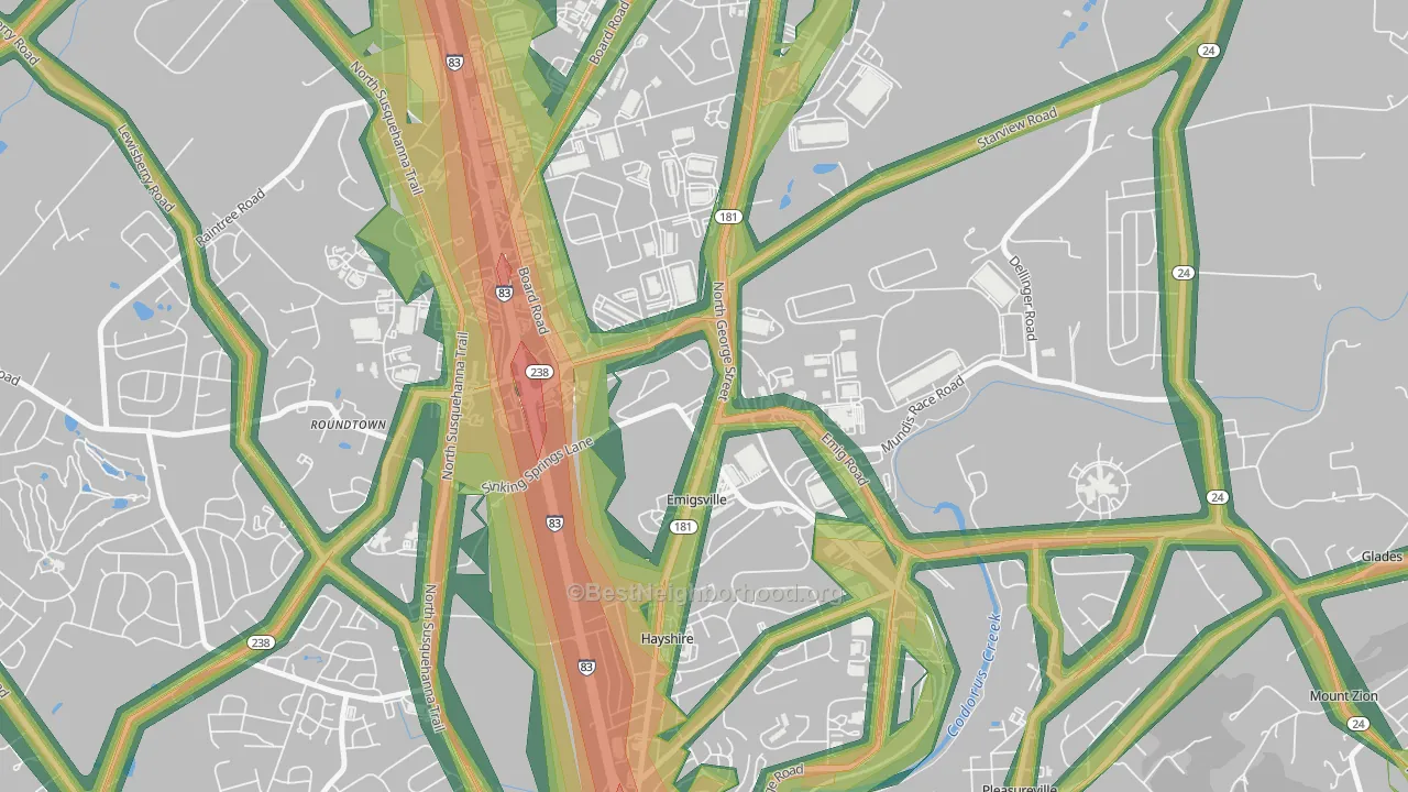 17318, PA Map of Noise Levels in 17318