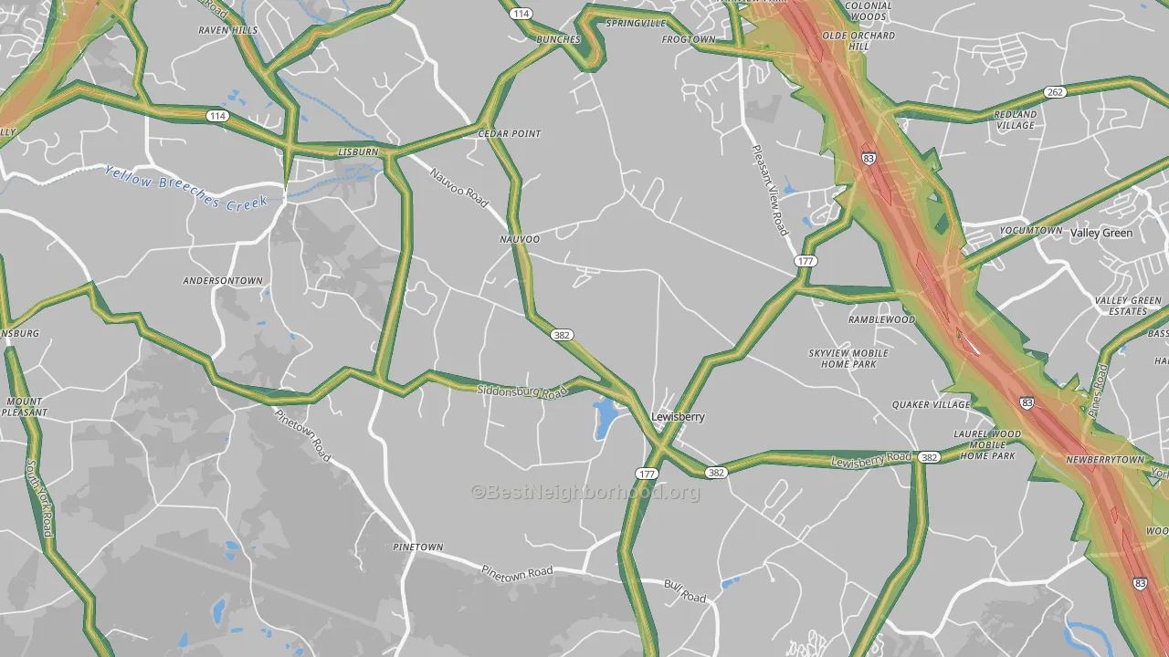 17339, PA Map of Noise Levels in 17339