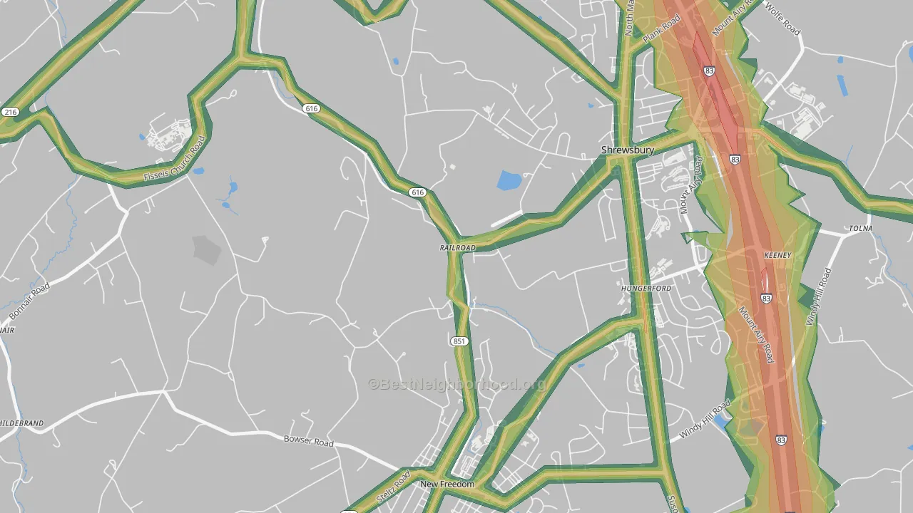 17355, PA Map of Noise Levels in 17355