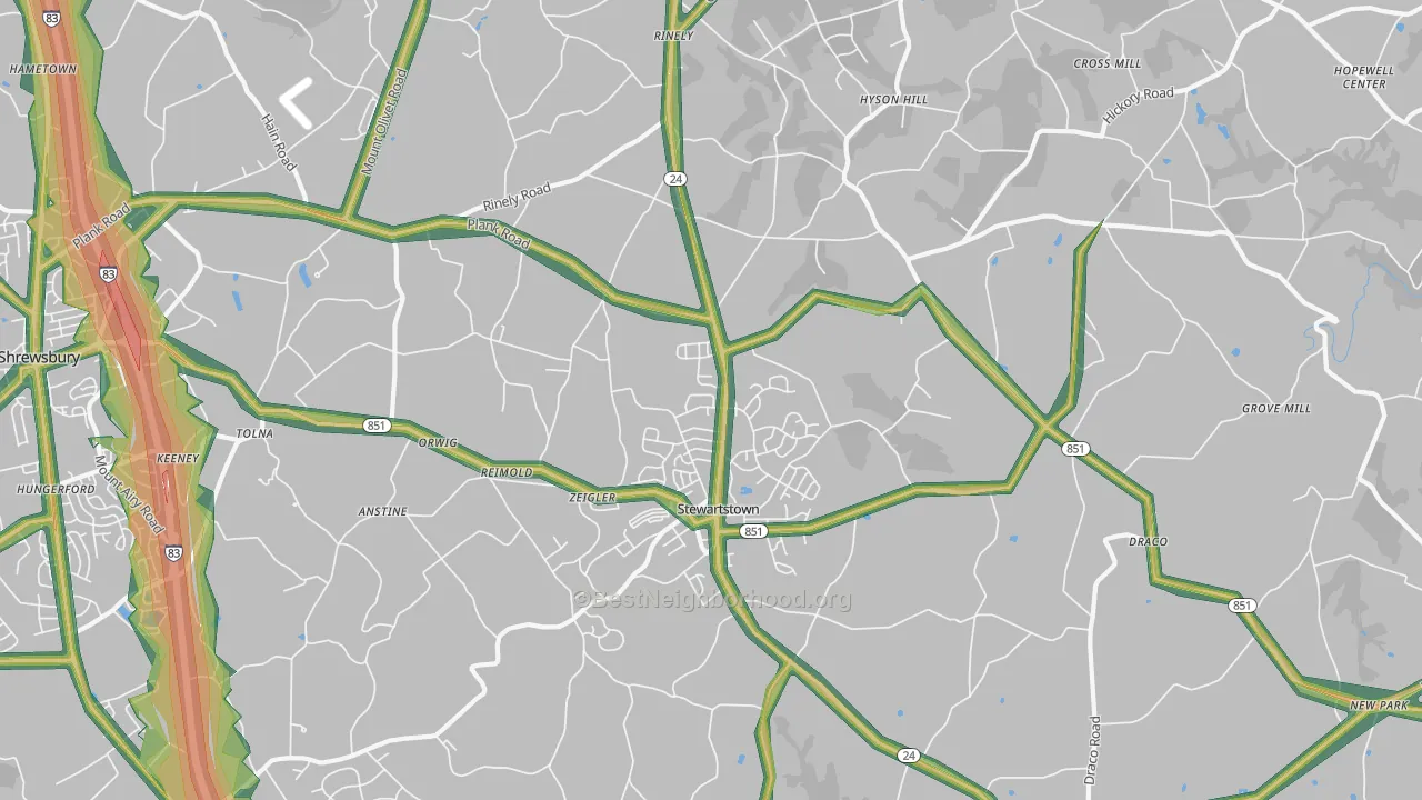 17363, PA Map of Noise Levels in 17363