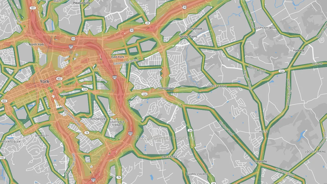 17402, PA Map of Noise Levels in 17402