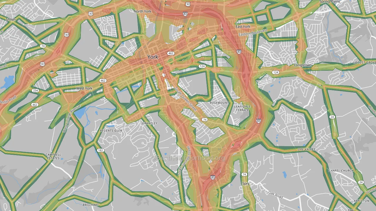 17403, PA Map of Noise Levels in 17403