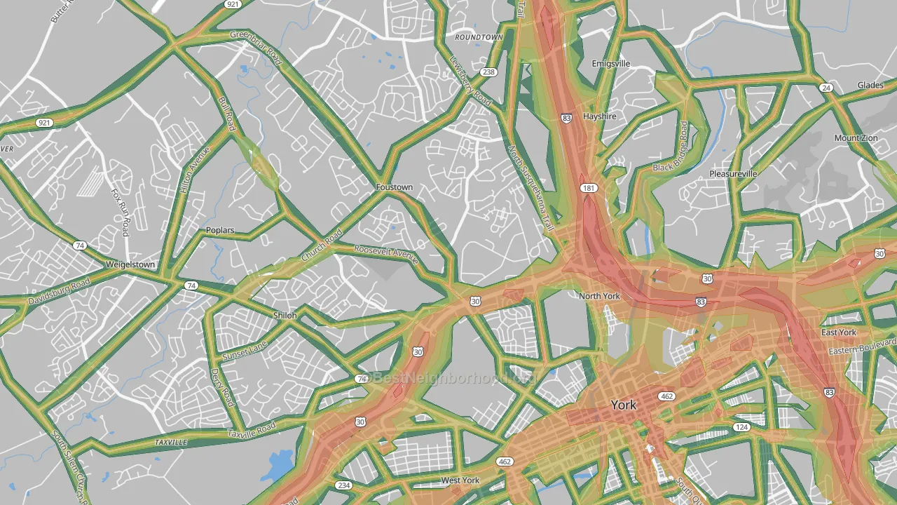 17404, PA Map of Noise Levels in 17404