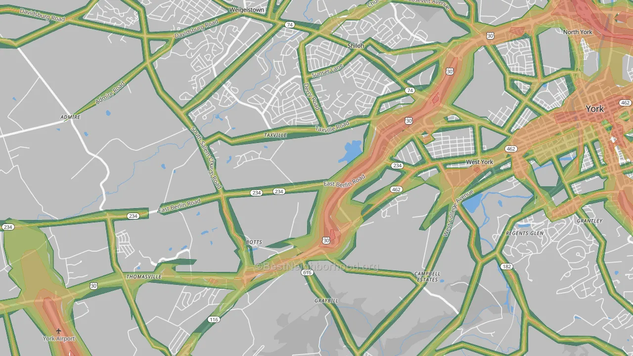 17408, PA Map of Noise Levels in 17408