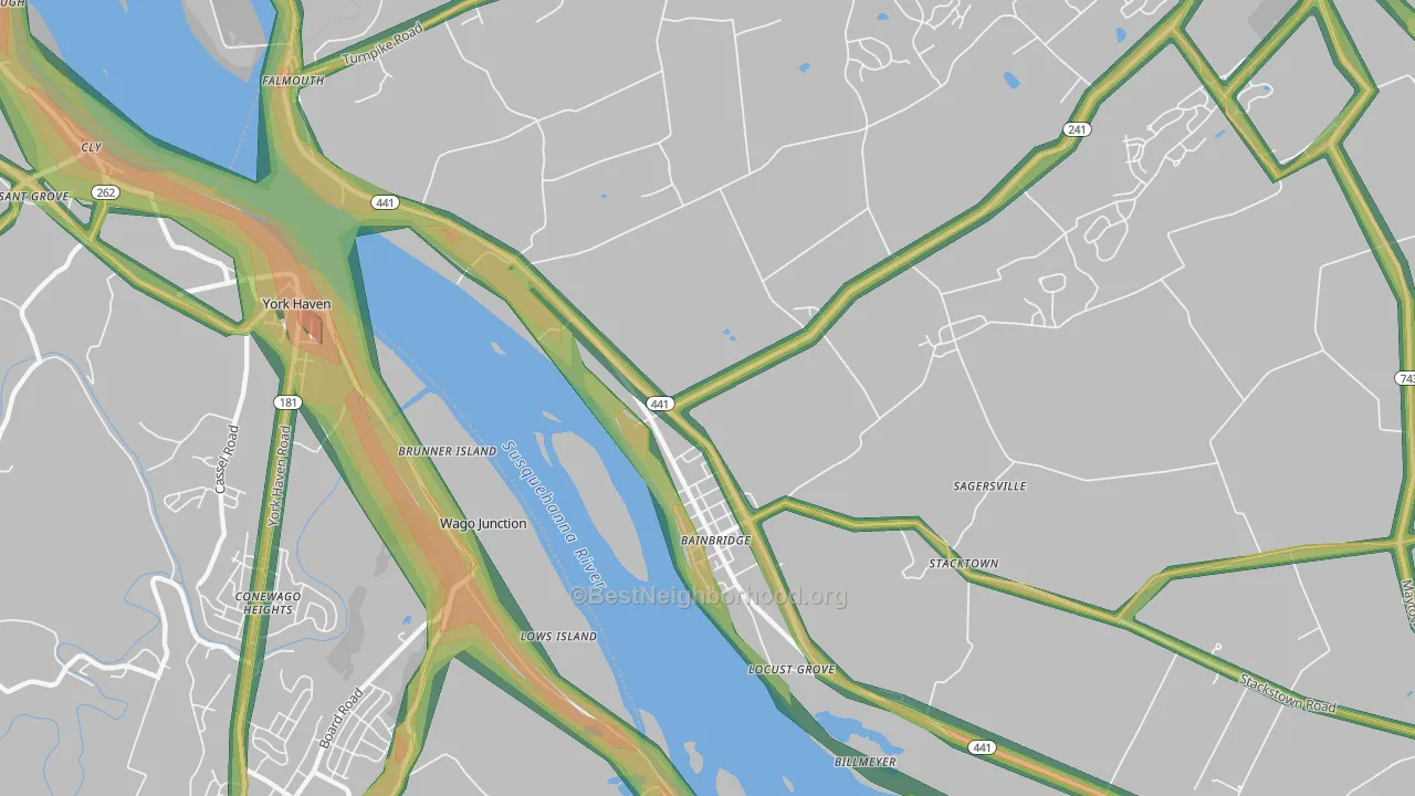 17502, PA Map of Noise Levels in 17502