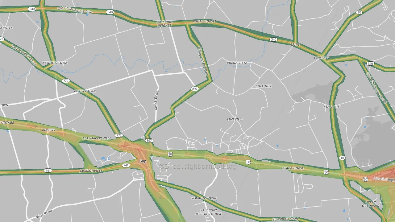 17527, PA Map of Noise Levels in 17527