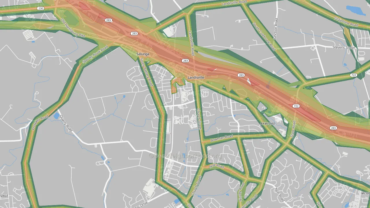 17538, PA Map of Noise Levels in 17538