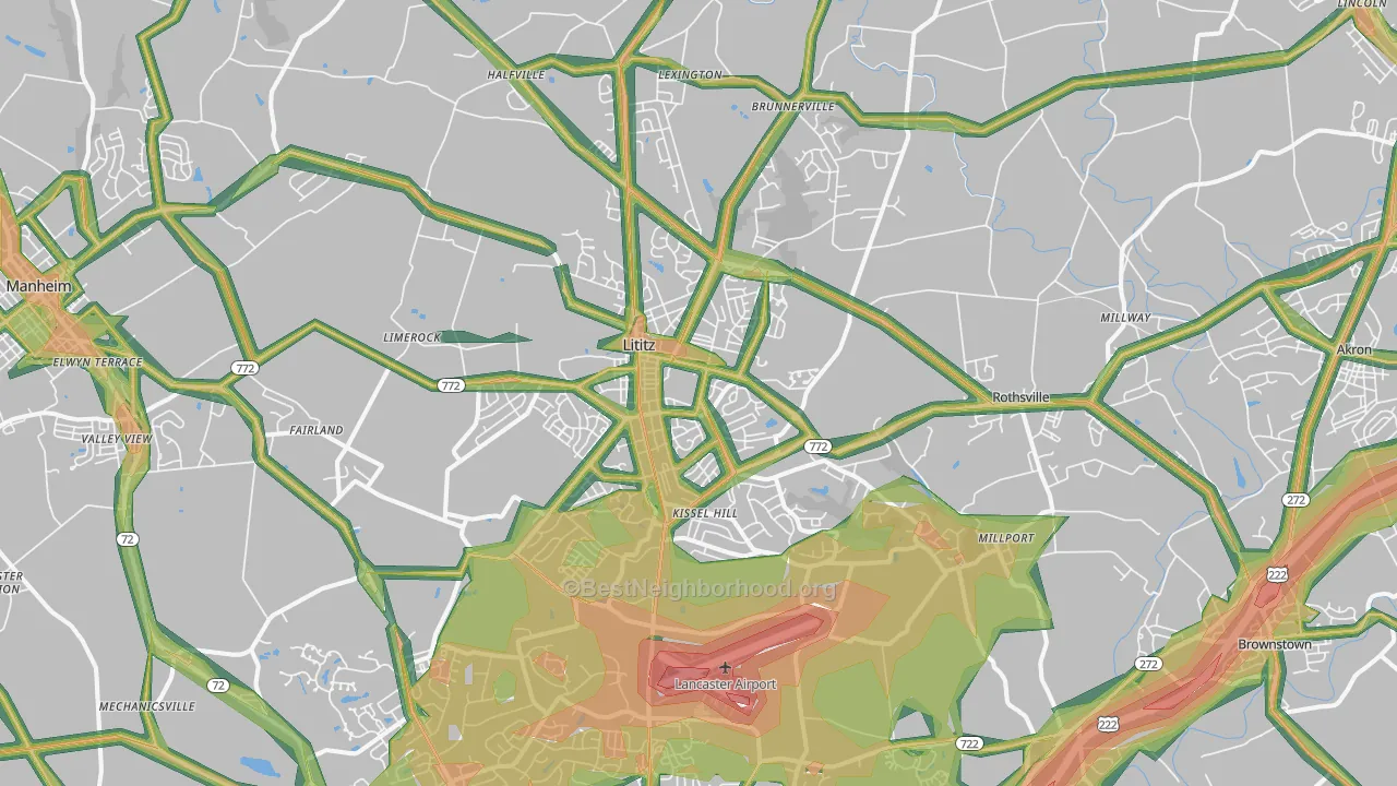17543, PA Map of Noise Levels in 17543