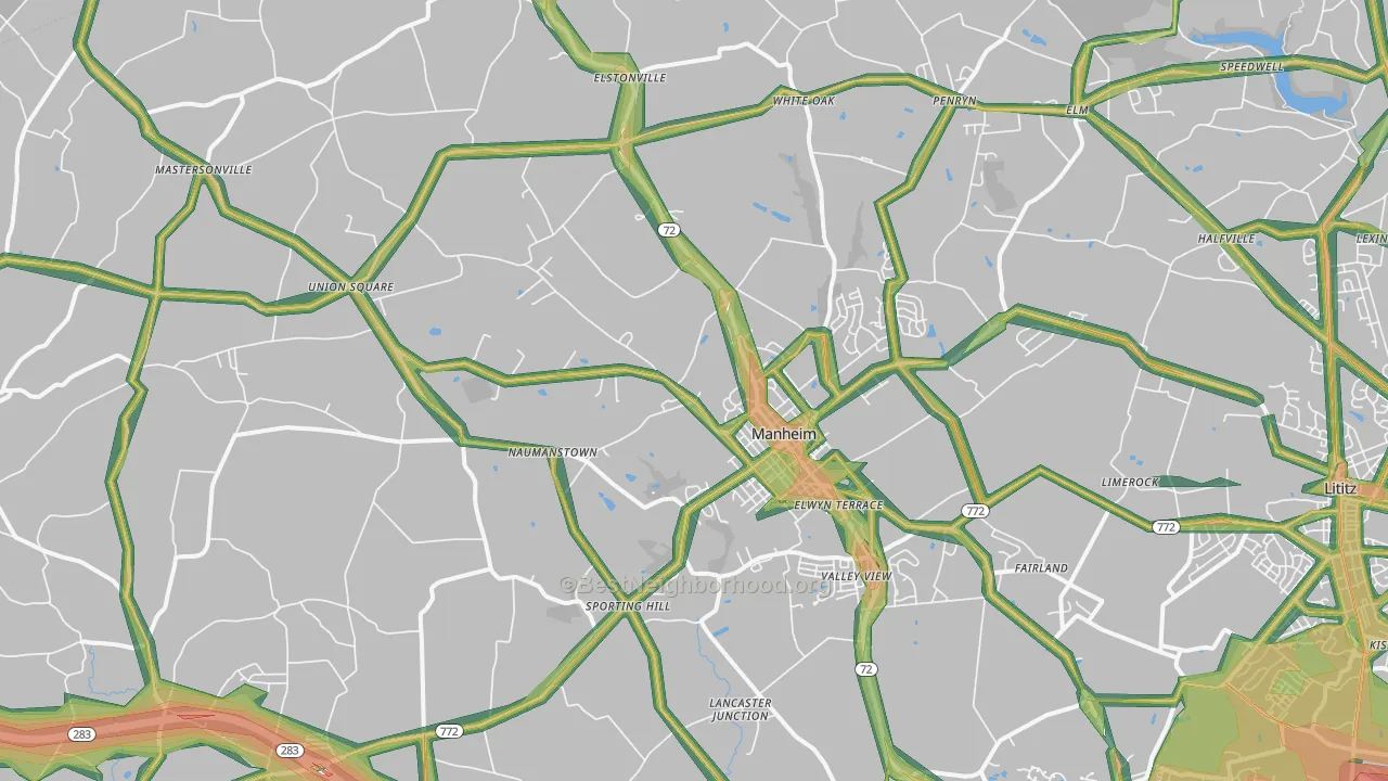 17545, PA Map of Noise Levels in 17545