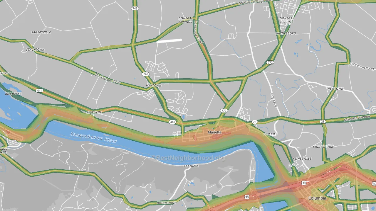 17547, PA Map of Noise Levels in 17547