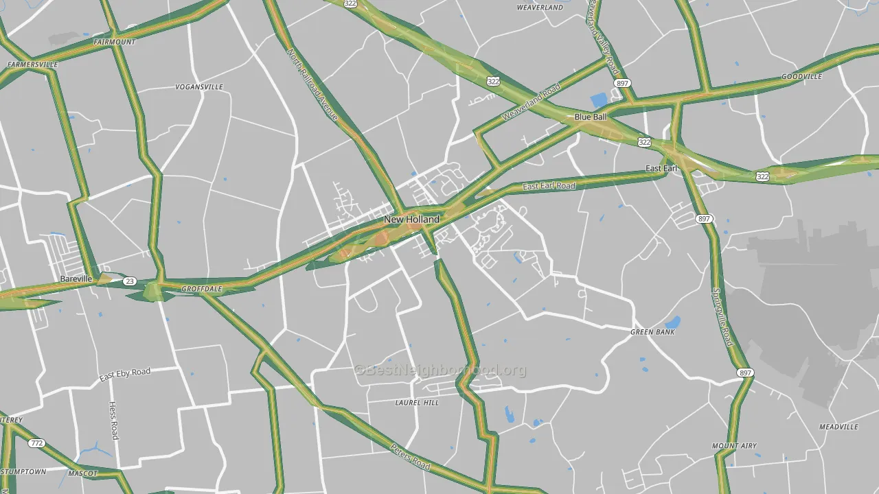 17557, PA Map of Noise Levels in 17557
