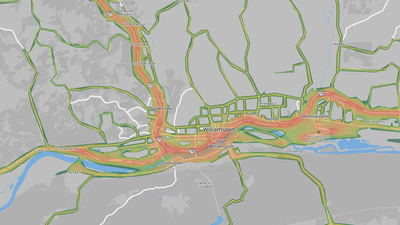 17701, PA Map of Noise Levels in 17701