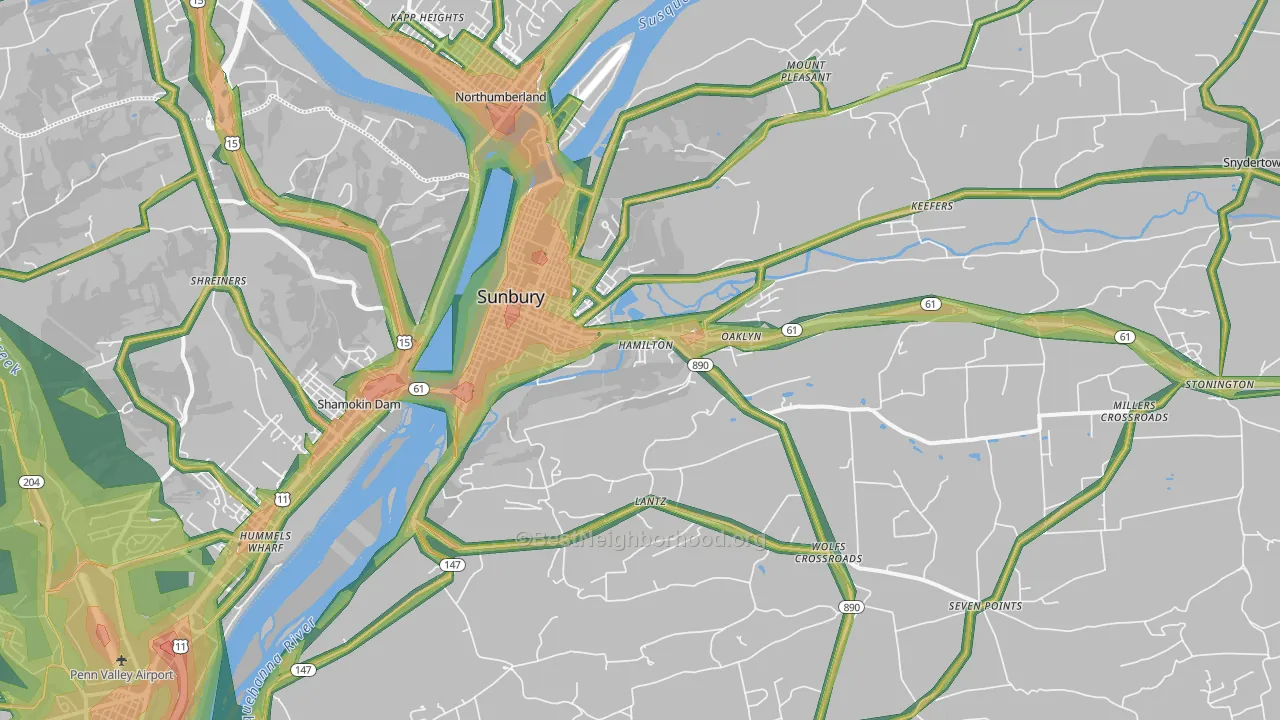 17801, PA Map of Noise Levels in 17801