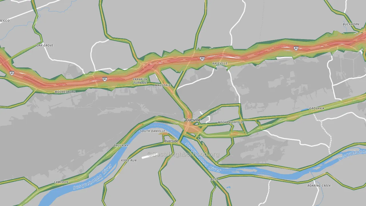17821, PA Map of Noise Levels in 17821