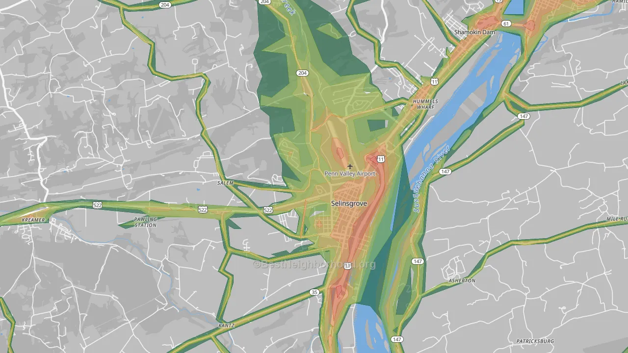 17870, PA Map of Noise Levels in 17870