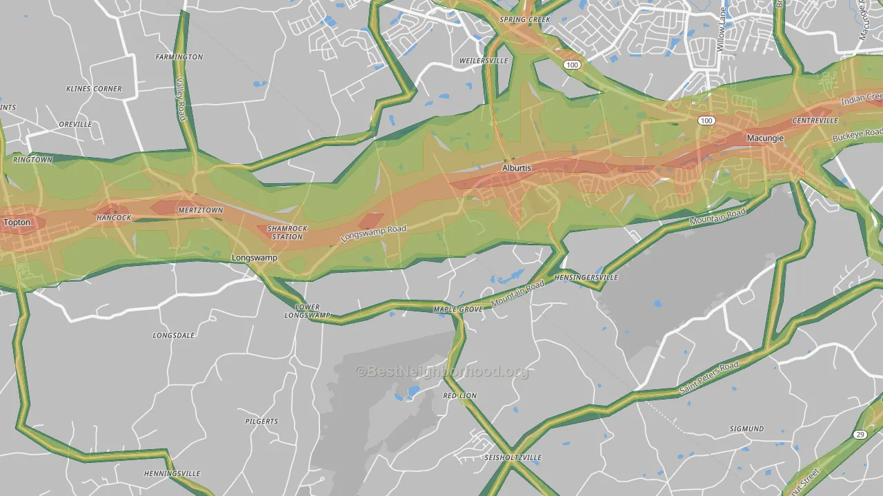 18011, PA Map of Noise Levels in 18011