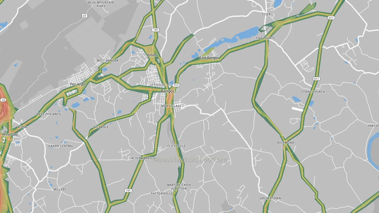 18013, PA Map of Noise Levels in 18013