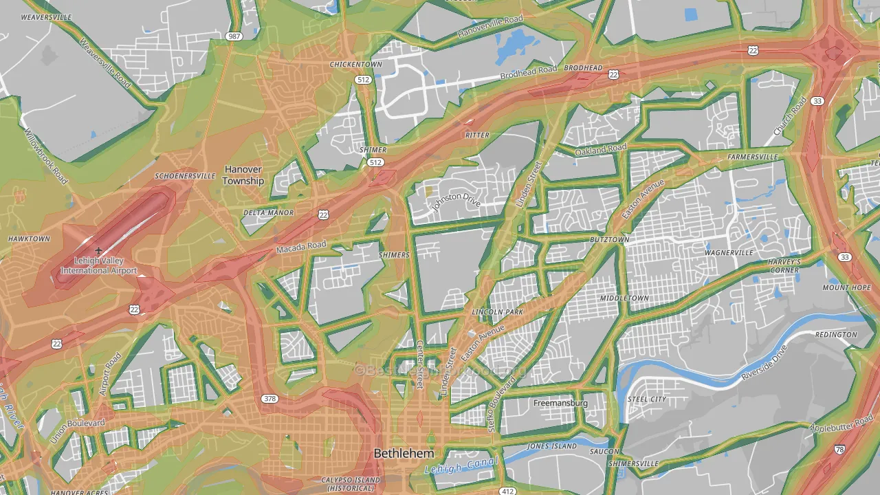 18017, PA Map of Noise Levels in 18017
