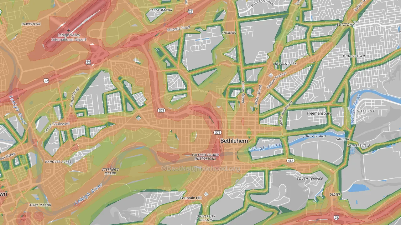 18018, PA Map of Noise Levels in 18018