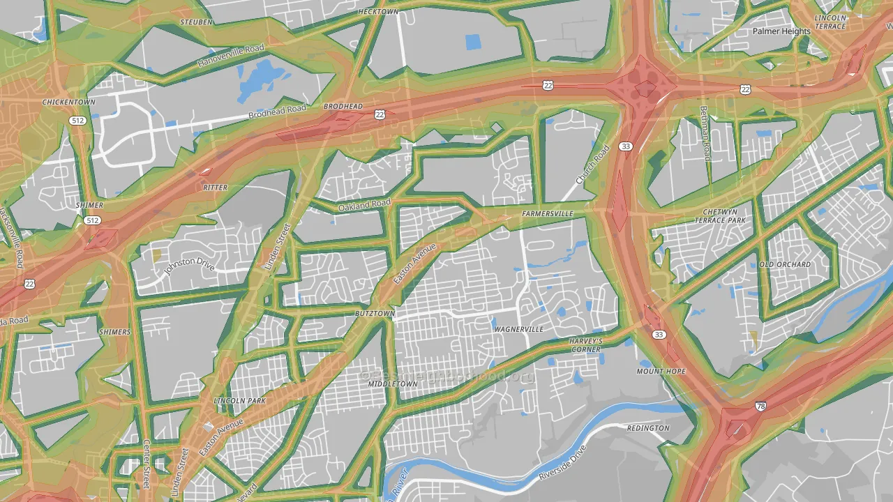 18020, PA Map of Noise Levels in 18020