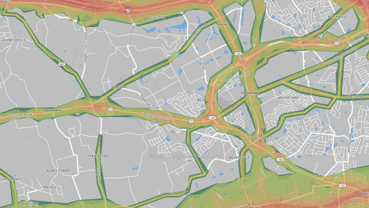 18031, PA Map of Noise Levels in 18031