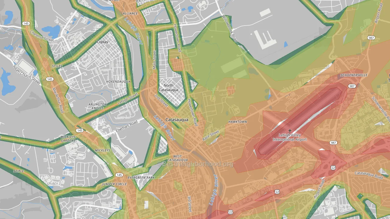 18032, PA Map of Noise Levels in 18032