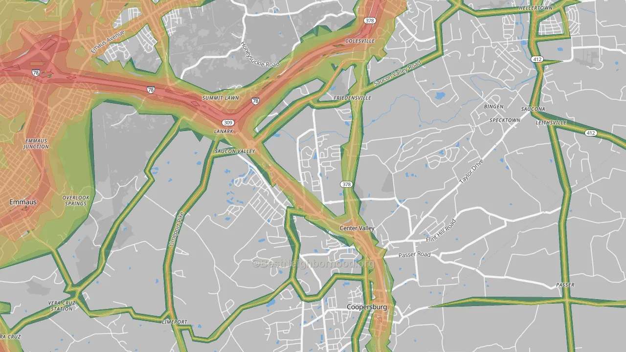 18034, PA Map of Noise Levels in 18034