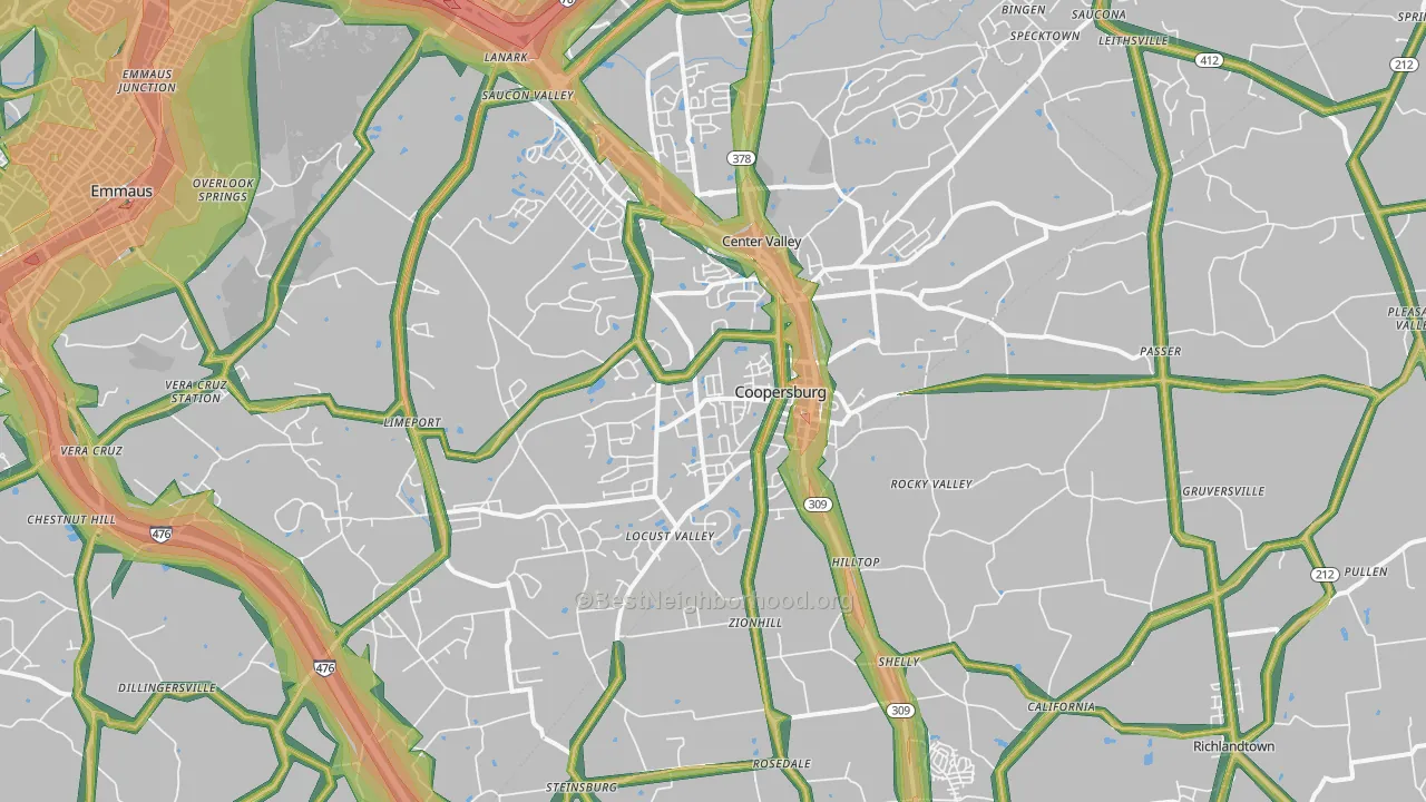 18036, PA Map of Noise Levels in 18036