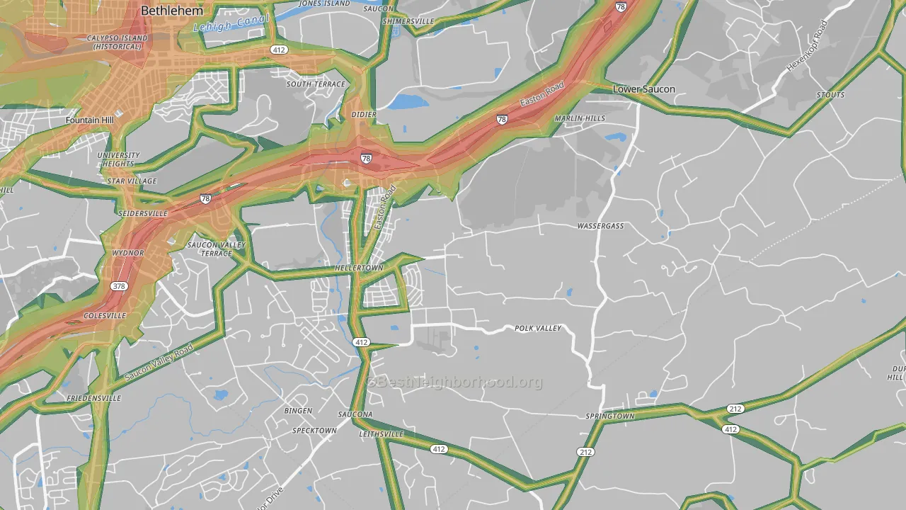 18055, PA Map of Noise Levels in 18055
